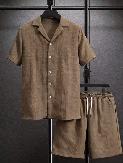 Men's Casual Short-Sleeve Shirt & Drawstring Shorts Set