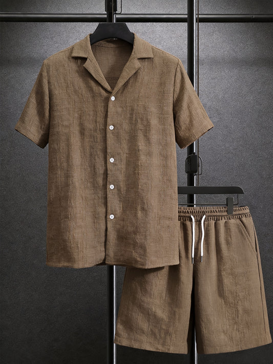 Men's Casual Short-Sleeve Shirt & Drawstring Shorts Set