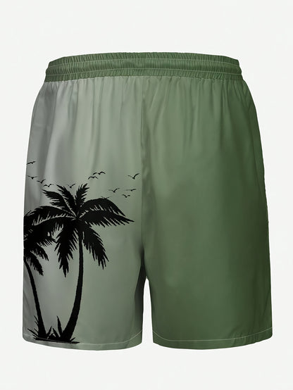 Plus Size Coconut Tree Print Casual Drawstring Beach Shorts