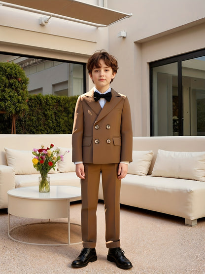 Boys' Solid Color Three-Piece Suit Set with Bow Tie