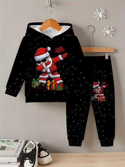Unisex Hooded Sweatshirt Set, Santa Claus 3D Digital Printing Spring Autumn Casual Comfortable Pullover Cartoon Fashion Cute Outfit. Essential for Daily Wear and Sports Activities with Breathable Stretch Fabric Suitable from