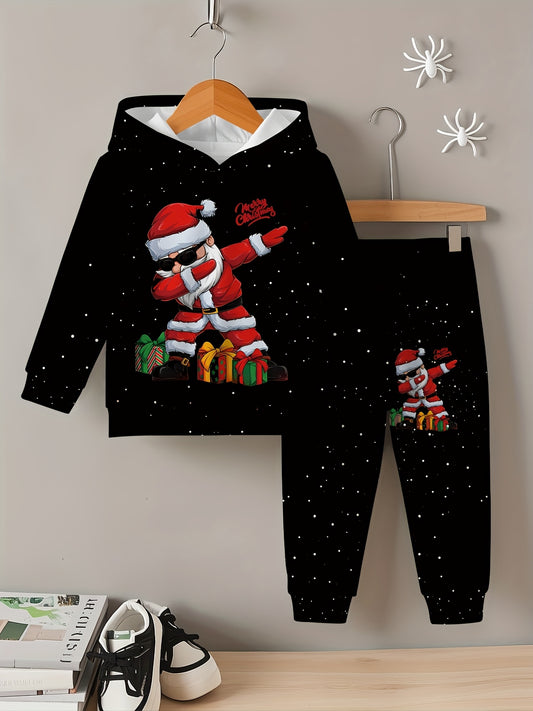 Unisex Hooded Sweatshirt Set, Santa Claus 3D Digital Printing Spring Autumn Casual Comfortable Pullover Cartoon Fashion Cute Outfit. Essential for Daily Wear and Sports Activities with Breathable Stretch Fabric Suitable from