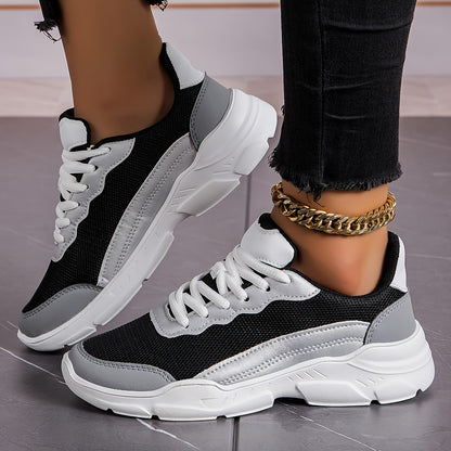 Women's Breathable Mesh Sneakers - Casual Lace-Up Dad Shoes with Soft Cushioning, Non-Slip EVA Sole for All Seasons