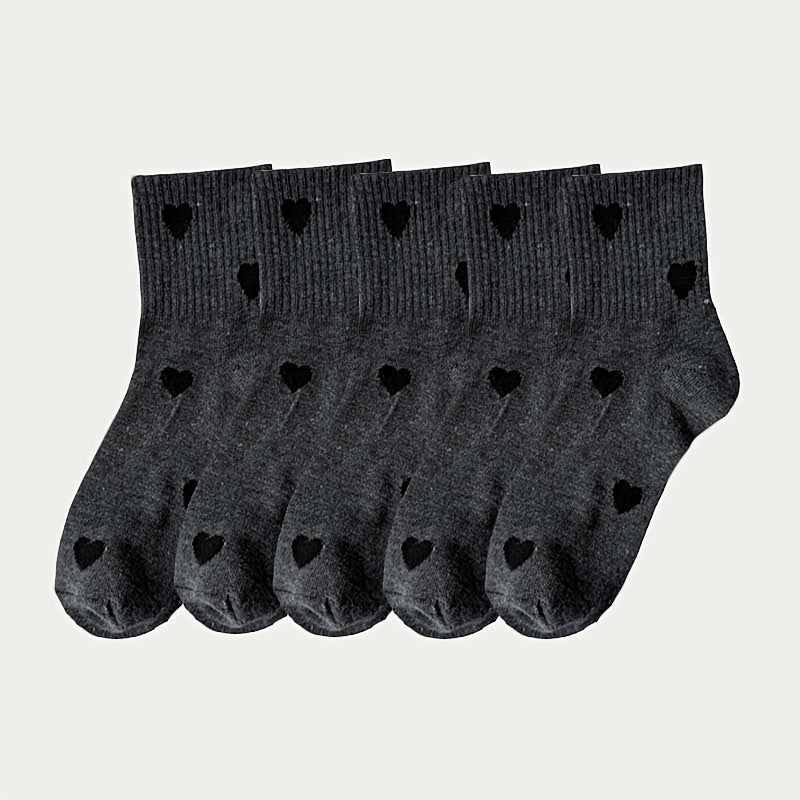 Women's 5 Pairs Mid-Calf Heart Pattern Socks, Soft Polyester
