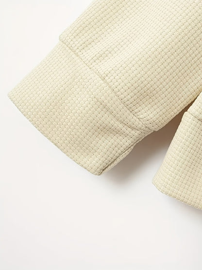 Men'S Solid Color Waffle Texture Zipper Jacket - Full-Zip Casual Coat with Full-Zip Closure, Long Sleeve Lapel Collar, /Navy Brown/