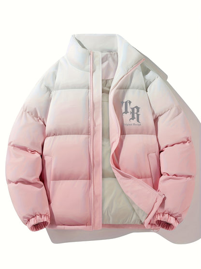 Men'S Color-Block Quilted Jacket - Cozy Fleece-Lined Winter Coat with Stand Collar, Zip-Up Design, and Multiple Pockets for Casual Wear, Winter Jacket, Thick