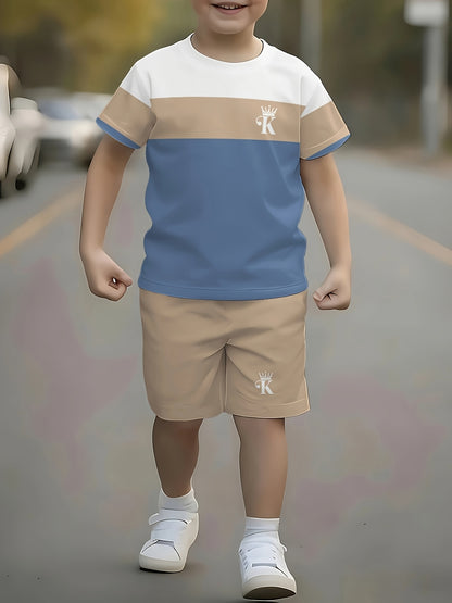 Boys' Summer Casual Short Sleeve Tee and Shorts Set - ayq