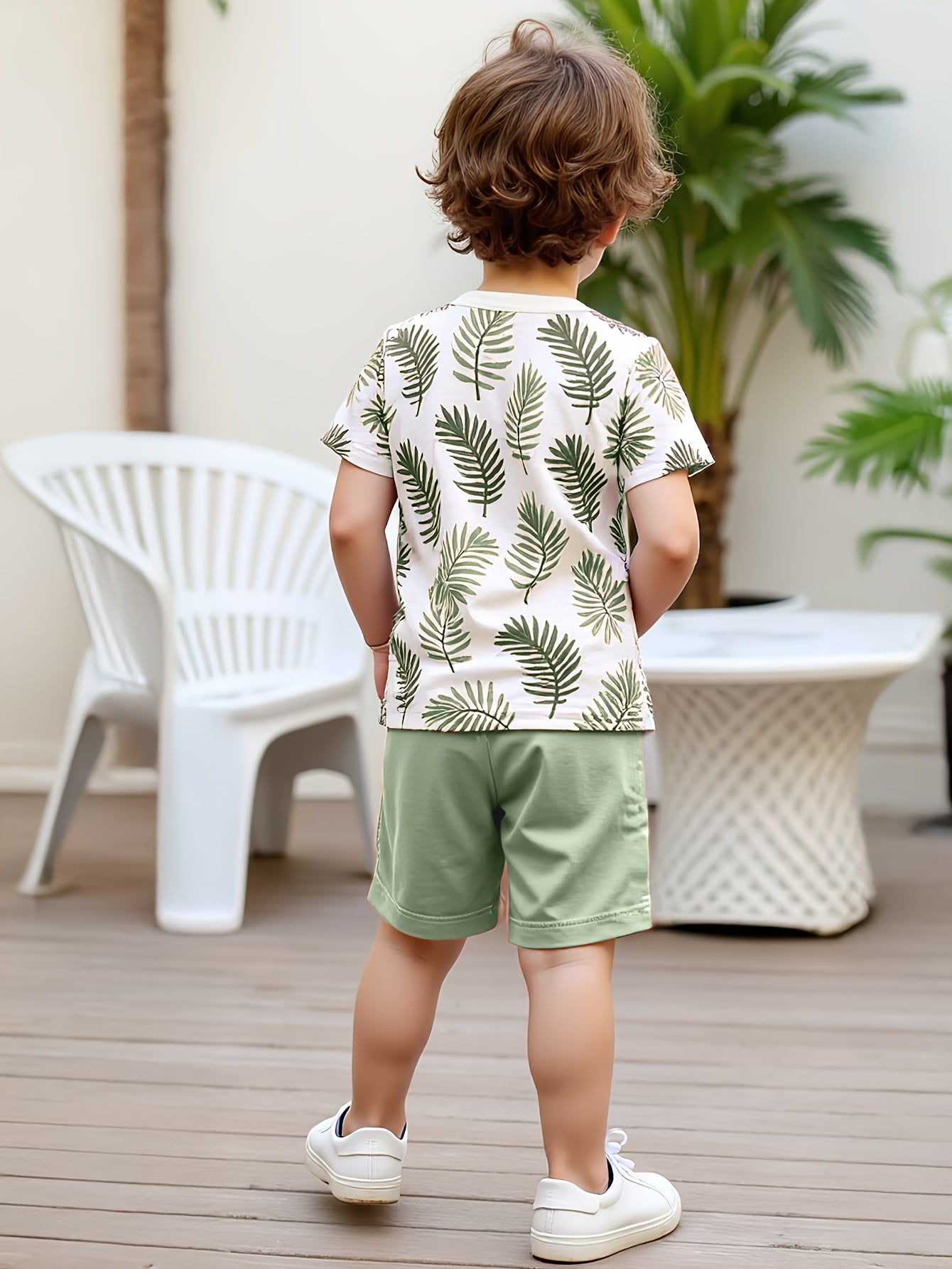 Boys' Summer Short-Sleeve Leaf Print T-Shirt & Shorts Set