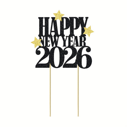 1pc Hello 2026 Numbered Cake Topper - Large White & Golden 2026 Centerpiece for New Year's Eve, & Shower Party Decorations - Number Decor with Black Outline - Easy-to-Use Single-Year Countdown Sign for Christmas,Newyear,Valen