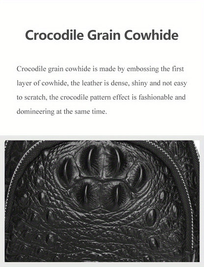 SCHLATUM Genuine Leather Crocodile Pattern Sling Bag - Black, Large-Capacity Multifunctional Crossbody Backpack for Travel, Sports  Camping, Stylish Zipper Closure Design