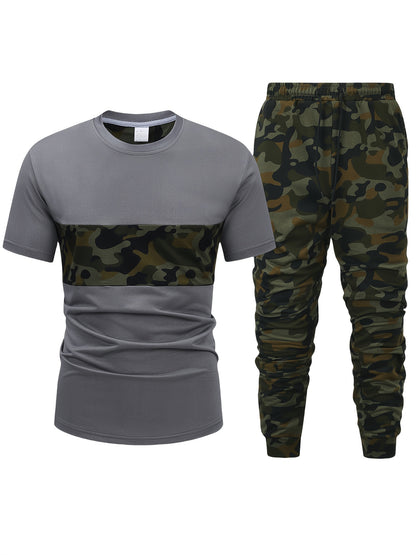 Men'S Camouflage Short Sleeve T-Shirt & Pants Set - Breathable, Quick-Dry Knit Fabric, Casual Style, Regular Fit, Ideal for Outdoor Activities, Hiking, and Fishing, Outdoor Clothing | Casual Style | Comfortable Fit