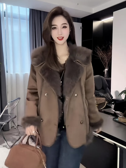 Women'S Winter Coat - Elegant Fur-like Exterior, Luxury Cold Weather Jacket, Easy-Care Outerwear for Everyday & Formal Events, Sophisticated Women'S Outerwear, Ladies Winter Coats, Formal Event Attire, Plush Texture, Durable