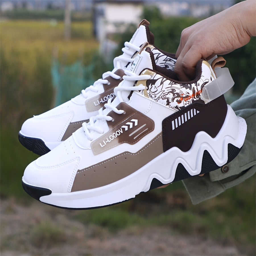 Men'S Stylish High-Top Sneakers with "WOD" Logo - Comfortable, Non-Slip Lace-Up Athletic Shoes for Outdoor Activities, All-Season Wear, Casual Sports Style, Rubber Sole, Fabric Upper, Casual Athletic Shoes   Stylish High Top