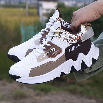 Men'S Stylish High-Top Sneakers with "WOD" Logo - Comfortable, Non-Slip Lace-Up Athletic Shoes for Outdoor Activities, All-Season Wear, Casual Sports Style, Rubber Sole, Fabric Upper, Casual Athletic Shoes   Stylish High Top