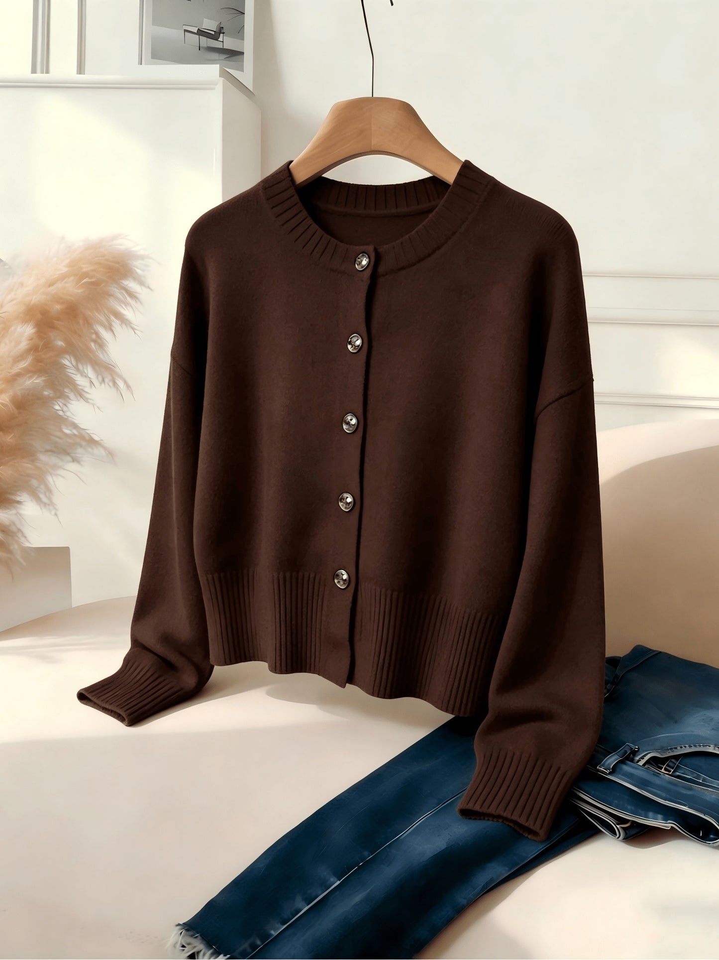 Women's Cozy Viscose Cardigan with Floral Button Detail