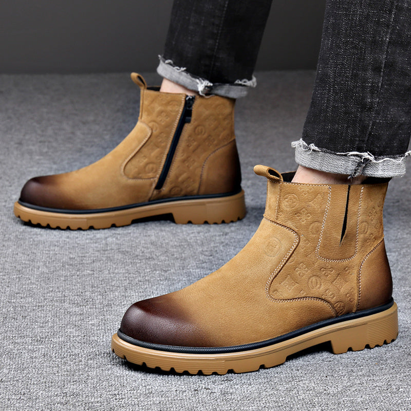 Men's Genuine PU Snow Boots with Plush Lining & Zipper