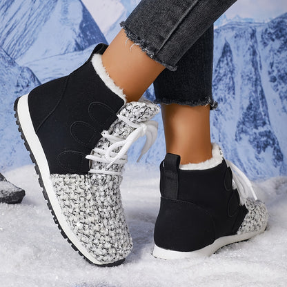 Women'S Cozy Fleece-Lined Winter Boots - & Glittery Snow Boots with Thick Rubber Sole, Lace-Up Design for Cold Weather Comfort, Casual Style, Winter Boots