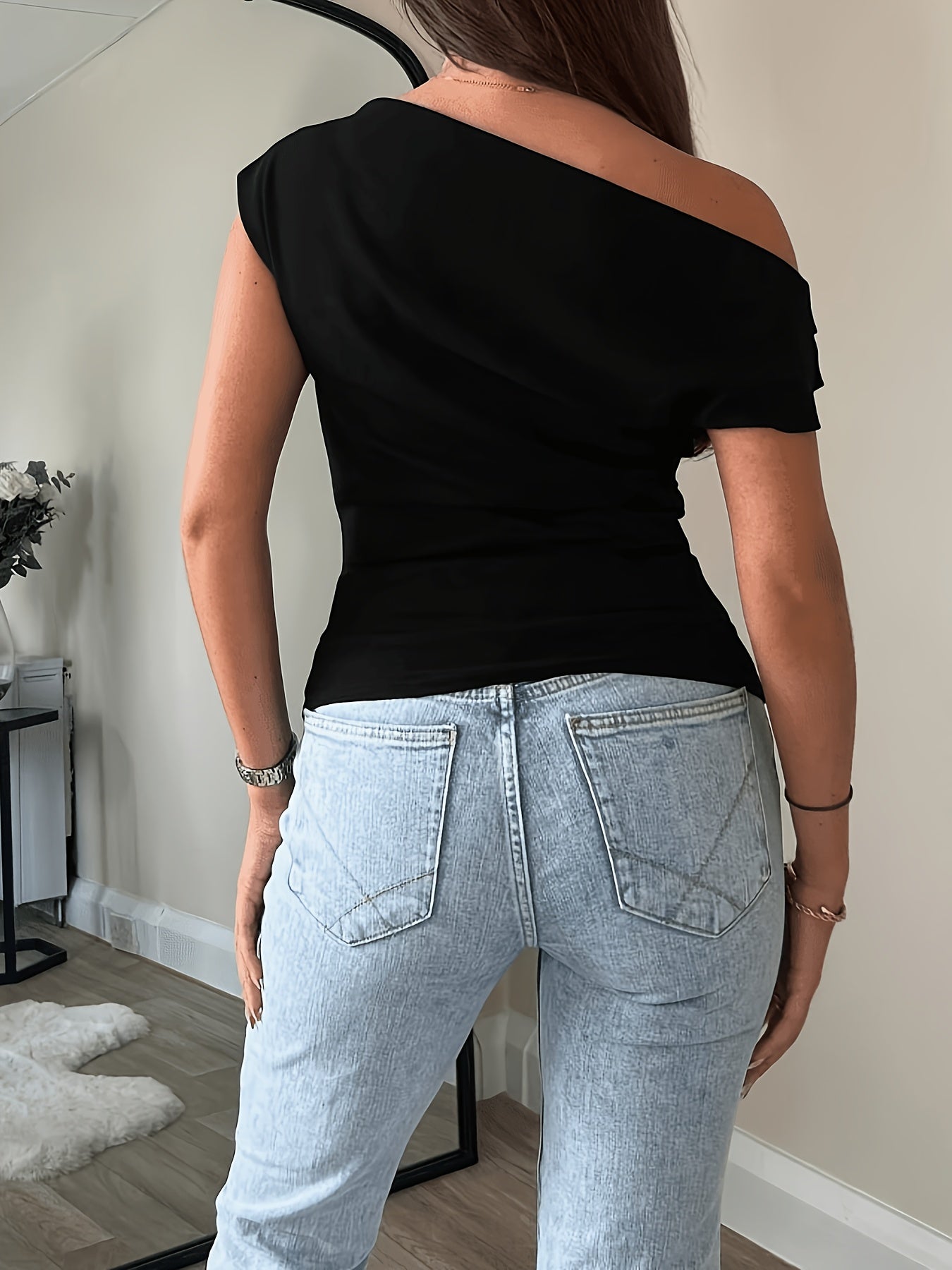 Slim Fit Off-Shoulder Casual Polyester Top for Women