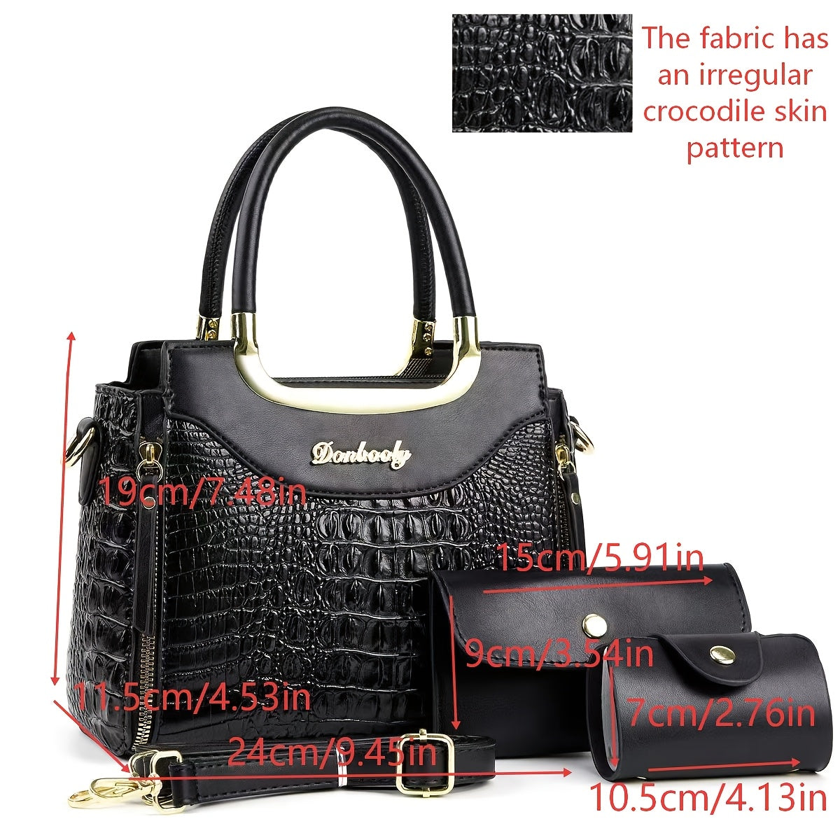 Elegant Crocodile Pattern Women’s Handbag Set with Adjustable Strap