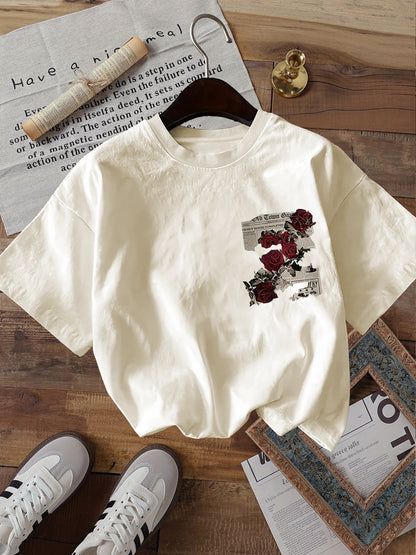 Women's Vintage Double-Sided Print Cotton T-Shirt, Casual Summer Top