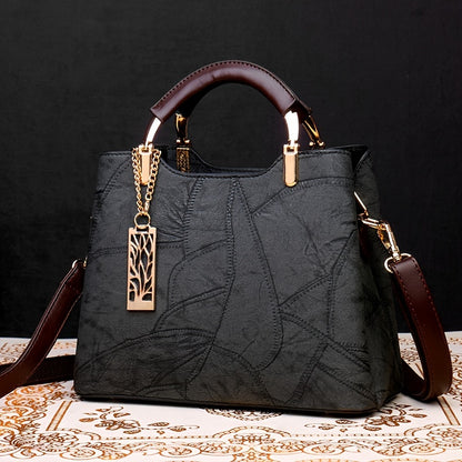 Luxury Women's Black Striped Crossbody Handbag with Detachable Strap