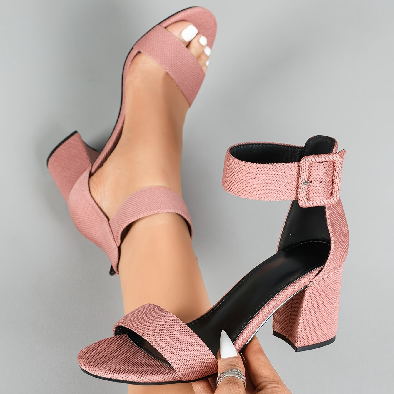 Women's Open Toe High Block Heel Sandals with Adjustable Ankle Strap