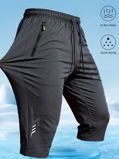 Men's Quick-Dry Polyester Swim Trunks with Zipper Pockets