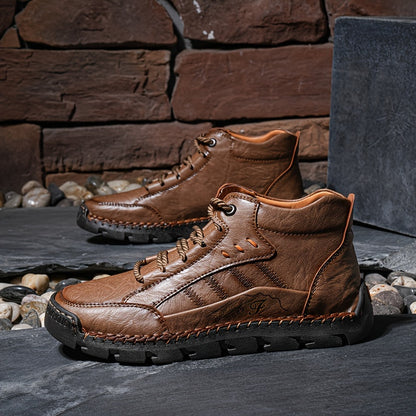 Men's Casual Handmade Short Boots with Lace-Up Design
