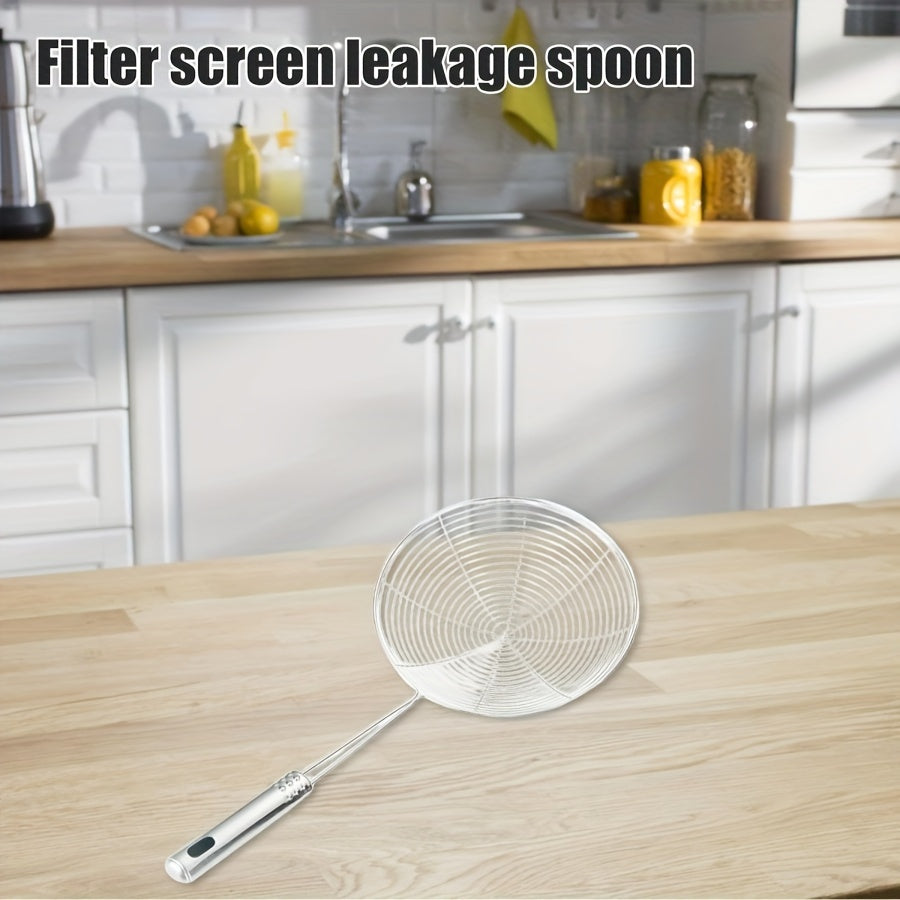 Stainless Steel Strainer Ladle with Handle - Durable Wire Skimmer Spoon for Cooking, Frying & Kitchen Use