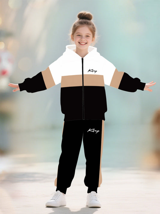Girls' Casual Zipper Hoodie and Jogger Set for Spring & Fall - ayq