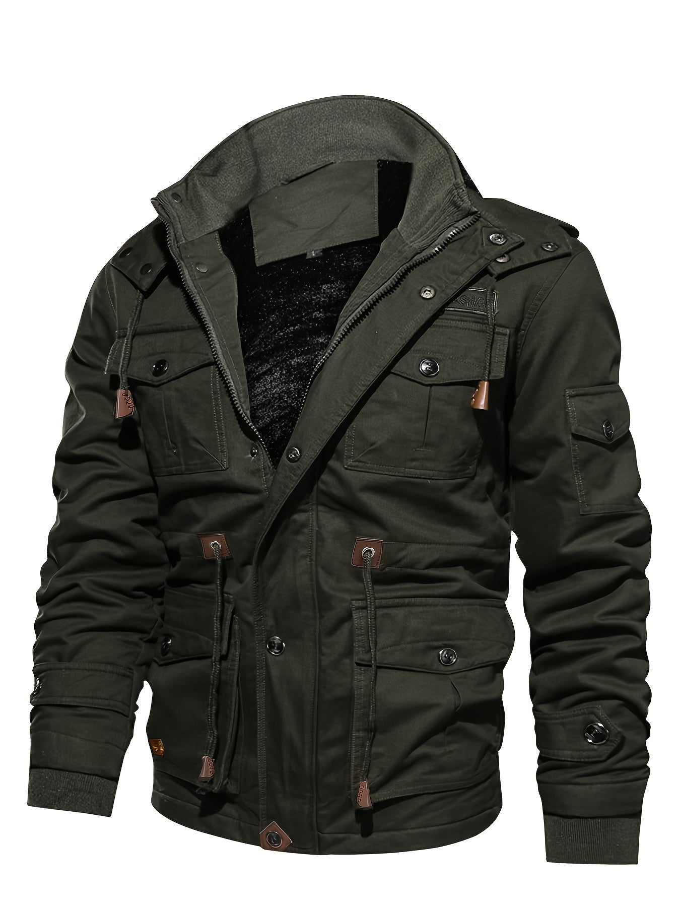 Men'S Heavyweight Winter Jacket - Thermal Insulated Cold Weather Coat with Full-Zip Closure, Hooded Windproof Outerwear, Multiple Utility Pockets - Olive Green Tactical-like design for Outdoor, Commute, Everyday - Non-Stretch