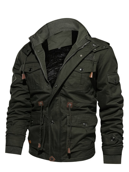 Men'S Heavyweight Winter Jacket - Thermal Insulated Cold Weather Coat with Full-Zip Closure, Hooded Windproof Outerwear, Multiple Utility Pockets - Olive Green Tactical-like design for Outdoor, Commute, Everyday - Non-Stretch