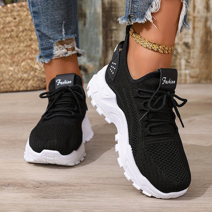 Women's Casual Lace-Up Sneakers - Lightweight All-Season Fabric Shoes