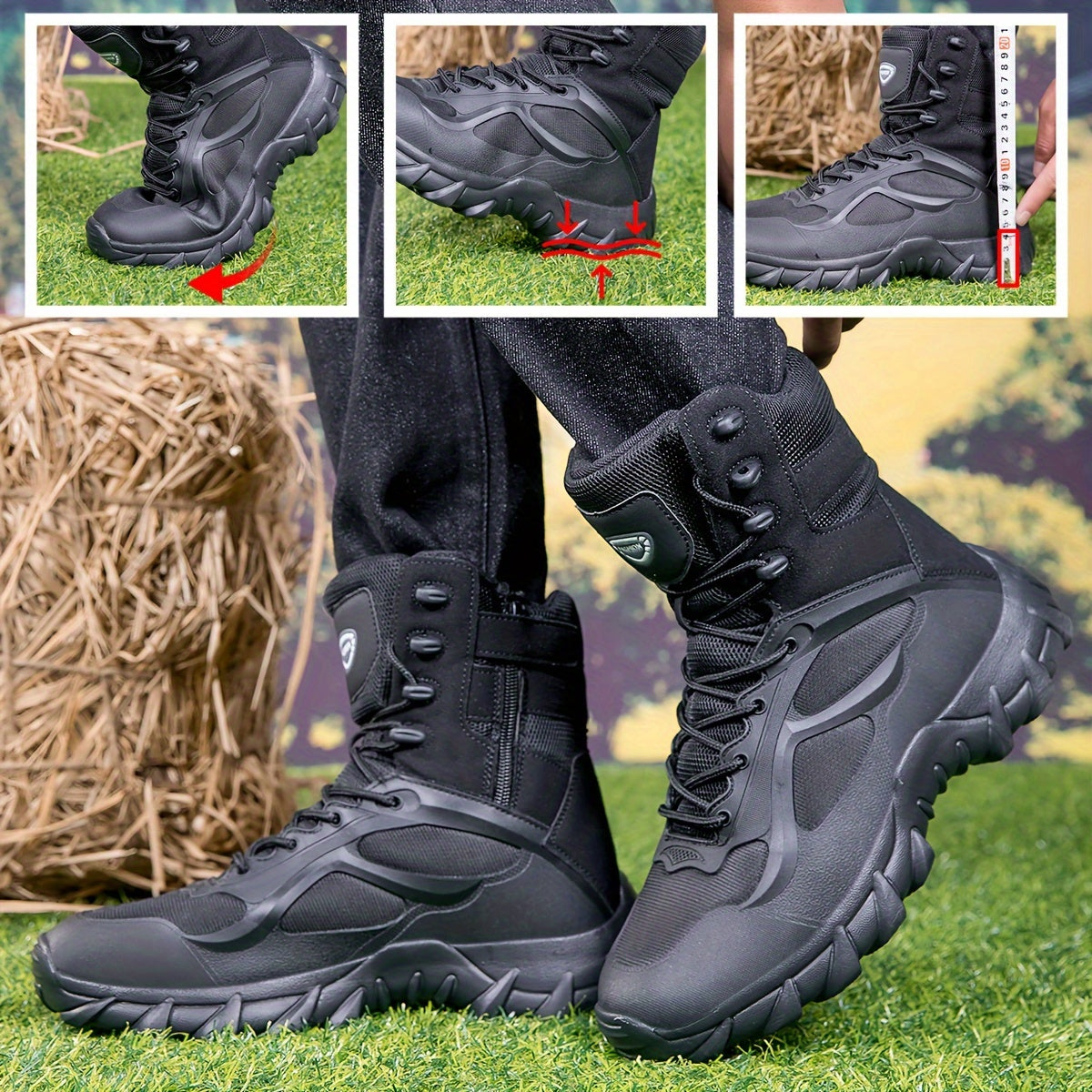 Men's High-Top Outdoor Hiking Boots with Fabric Upper