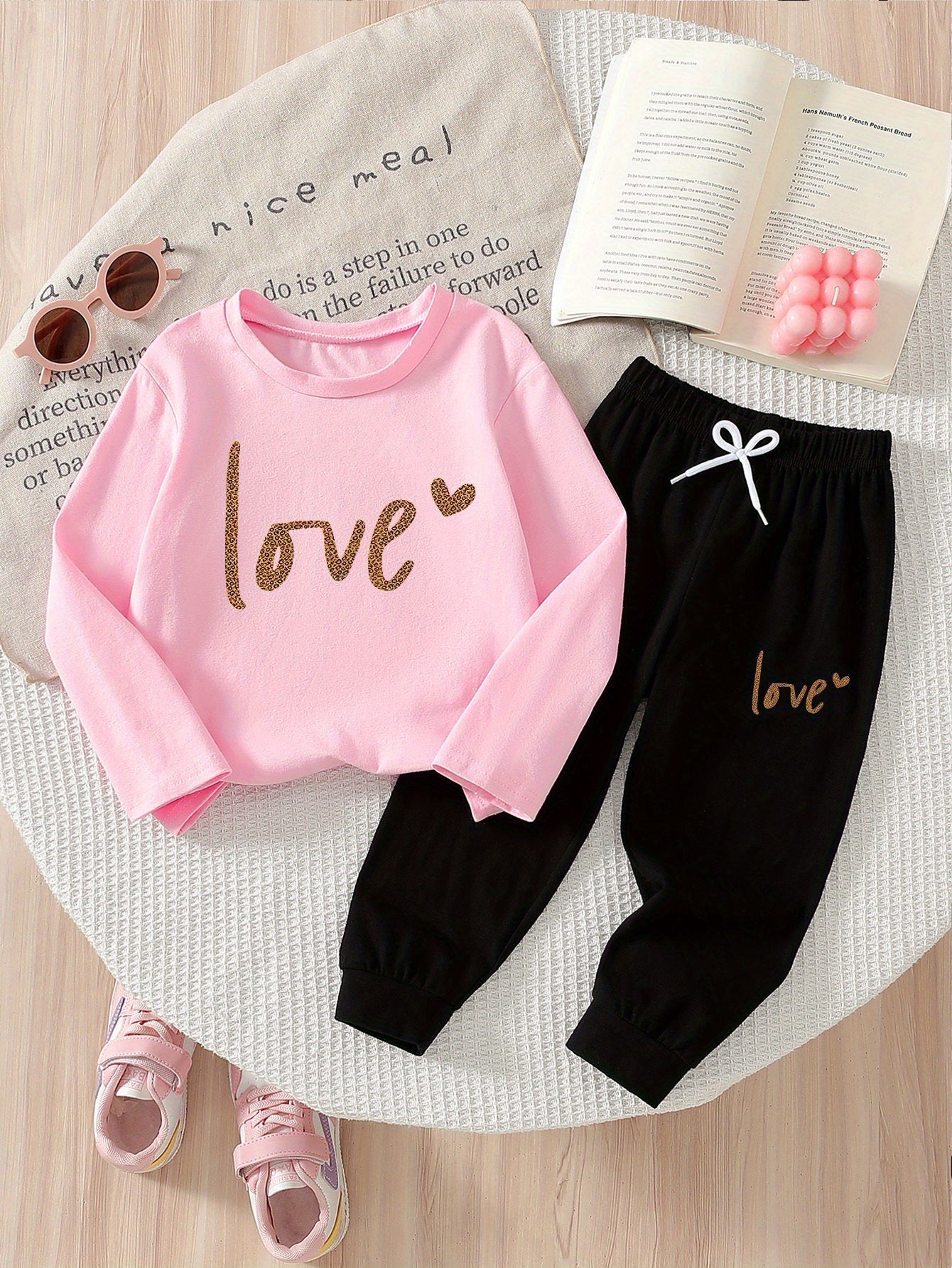 Girls' Casual Leopard Print Cotton Long Sleeve Top & Pants Set
