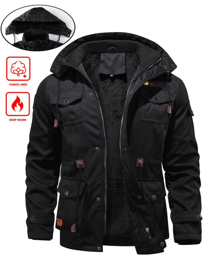 Men'S Heavyweight Winter Jacket - Thermal Insulated Cold Weather Coat with Full-Zip Closure, Hooded Windproof Outerwear, Multiple Utility Pockets - Olive Green Tactical-like design for Outdoor, Commute, Everyday - Non-Stretch