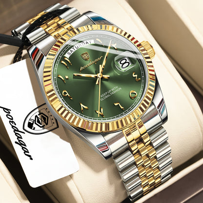 Men's Retro Quartz Watch with Stainless Steel Strap & Calendar