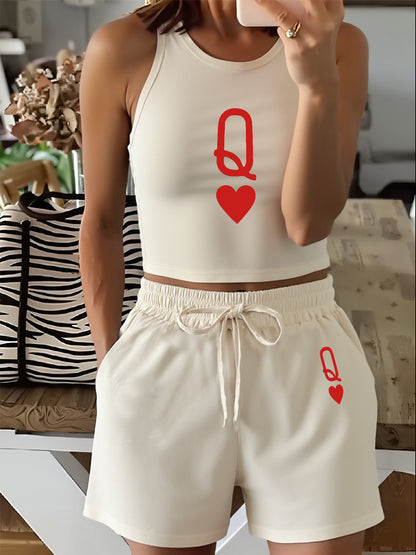 Casual Women's Two-Piece Printed Top and Shorts Set