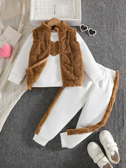 Girls 3-Piece Heart Pattern Fall/Winter Casual Set