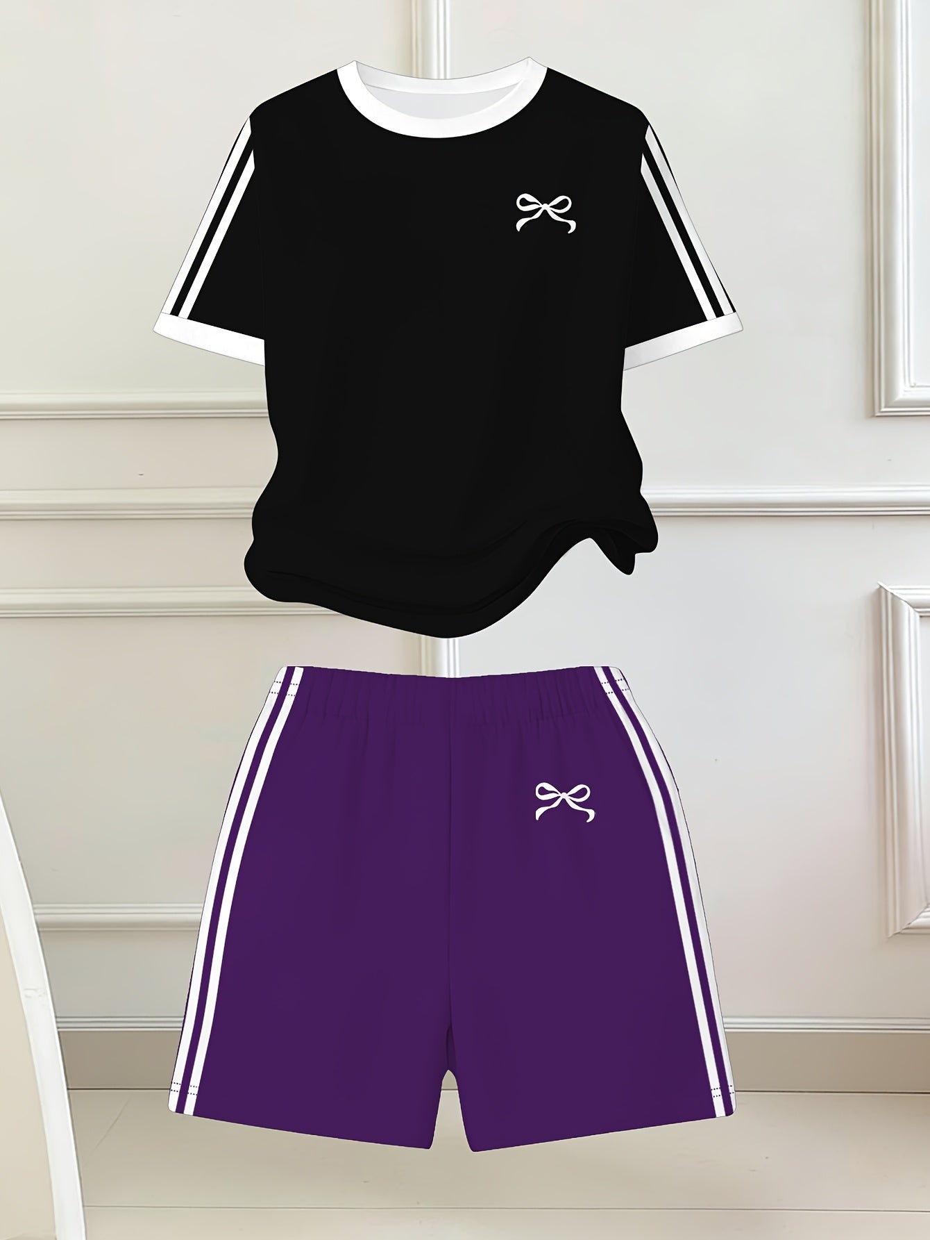 Girls' Butterfly Print Bow Short Sleeve Tee & Shorts Set