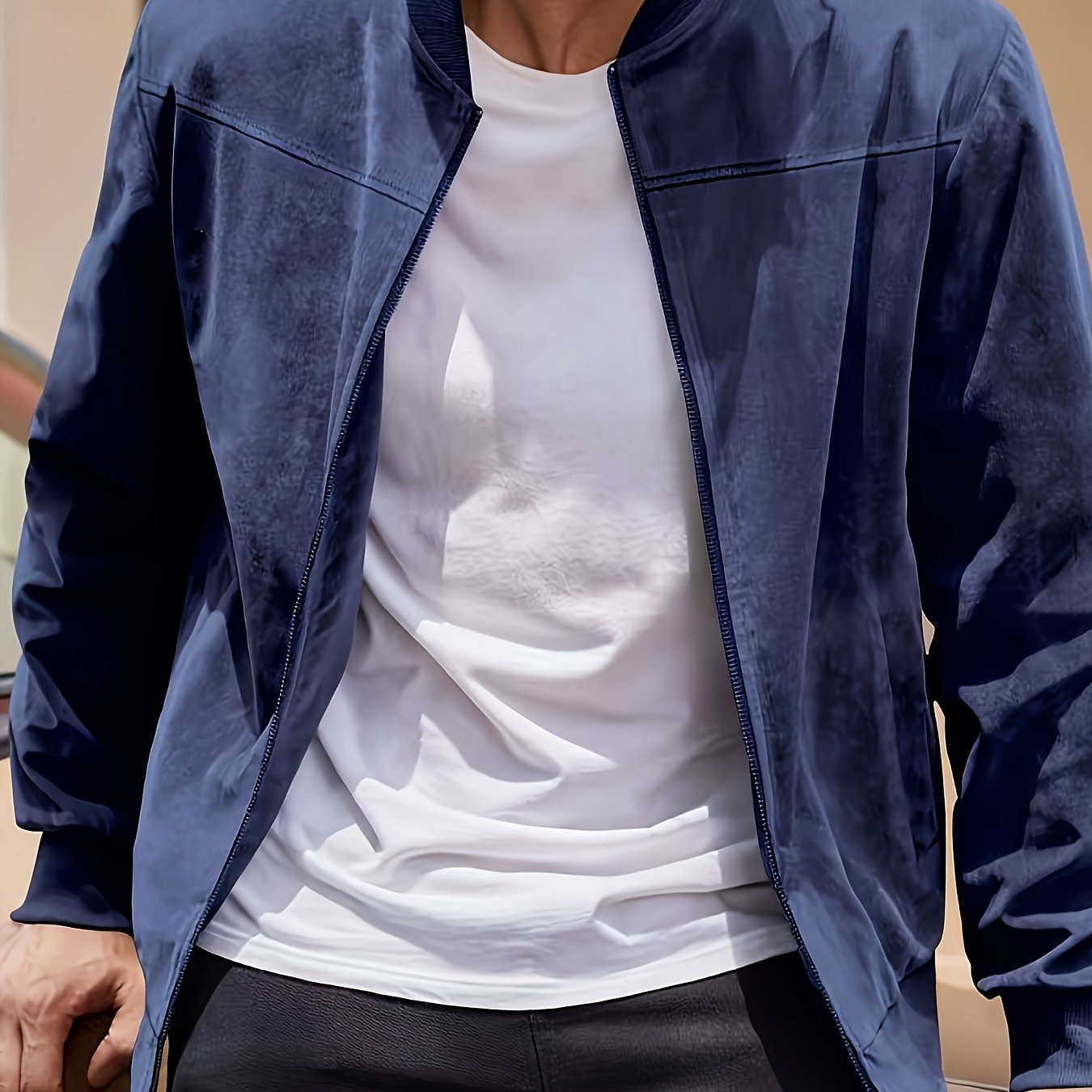 Men's Casual Retro-Inspired Lightweight Zip-Up Jacket - Solid Color, Machine Washable with Baseball Collar