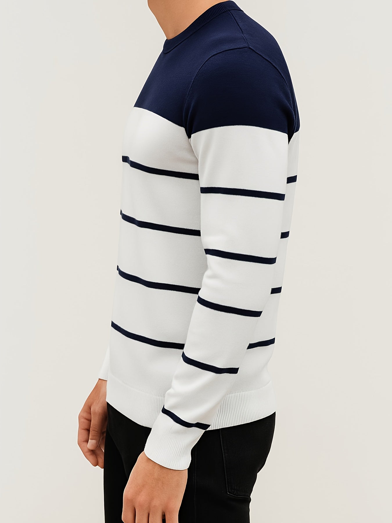 Men's All-Season Knit Sweater with Contrast Side Stripe