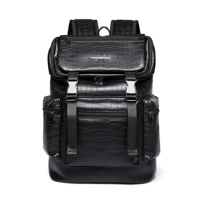 Unisex Backpack with Crocodile Texture, Large Capacity, Anti-Theft, Multi-Compartment, Fits 14-inch Laptop, Casual Travel  Business Commute, Minimalist Style, No Battery - Black
