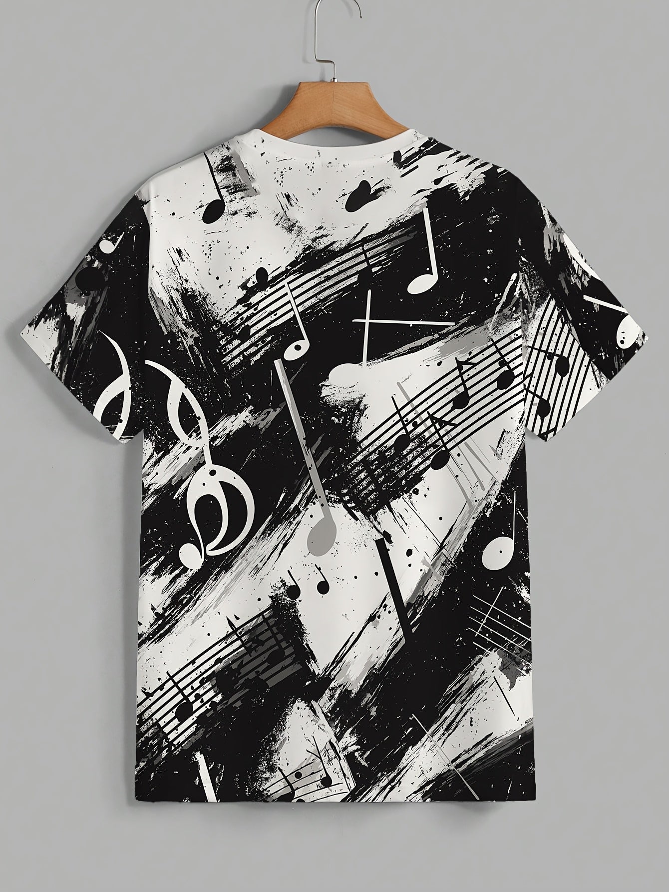 OBM Men's Casual Short Sleeve T-Shirt - Music Note  Splatter Print Design, 100% Polyester, Breathable Summer Tee, Regular Fit, Machine Washable, Musicthemed Apparel, Smooth Texture Fabric
