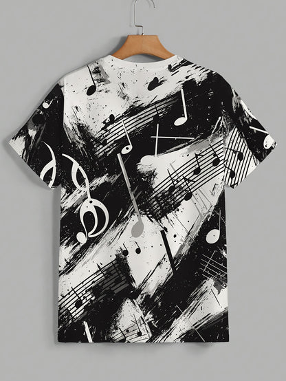 OBM Men's Casual Short Sleeve T-Shirt - Music Note  Splatter Print Design, 100% Polyester, Breathable Summer Tee, Regular Fit, Machine Washable, Musicthemed Apparel, Smooth Texture Fabric
