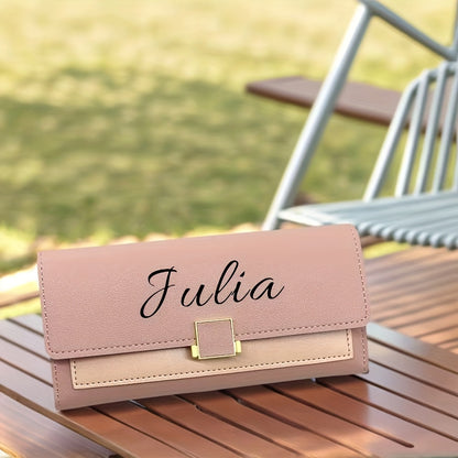 Custom Name Women's Wallet, Personalized Long Foldable Wallet with Contrasting Colors, Large Capacity Multi-Card Slot Wallet, Mother's Day Gift, Birthday Gift, Anniversary Gift, Bridesmaid Favor, Gift for Mom, Valentine's Day