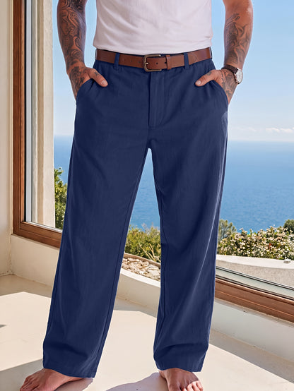 Men's Casual Linen Trousers for Spring and Fall, Straight Fit
