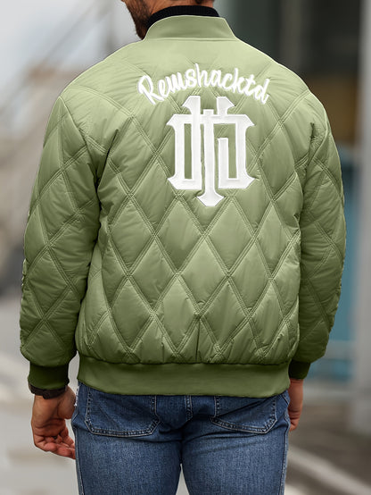 Men's Heavy-Duty Winter Jacket with Thick & Windproof, White Coat with Black Logo & Lettering, Large Zippered Pocket, Machine Washable - Casual Outerwear for Skiing, Travel, Streetwear (Regular Fit), Winter Jacket For Men, Me