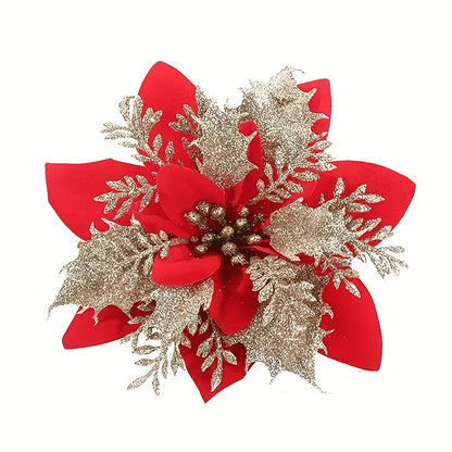 60 Shiny Flower Clips - 5.5-Inch Large Decorative Set, Suitable for Christmas, Weddings, New Year & Family Gatherings - Includes 30 Flowers & 30 Clips, Easy To Hang, Best For Christmas