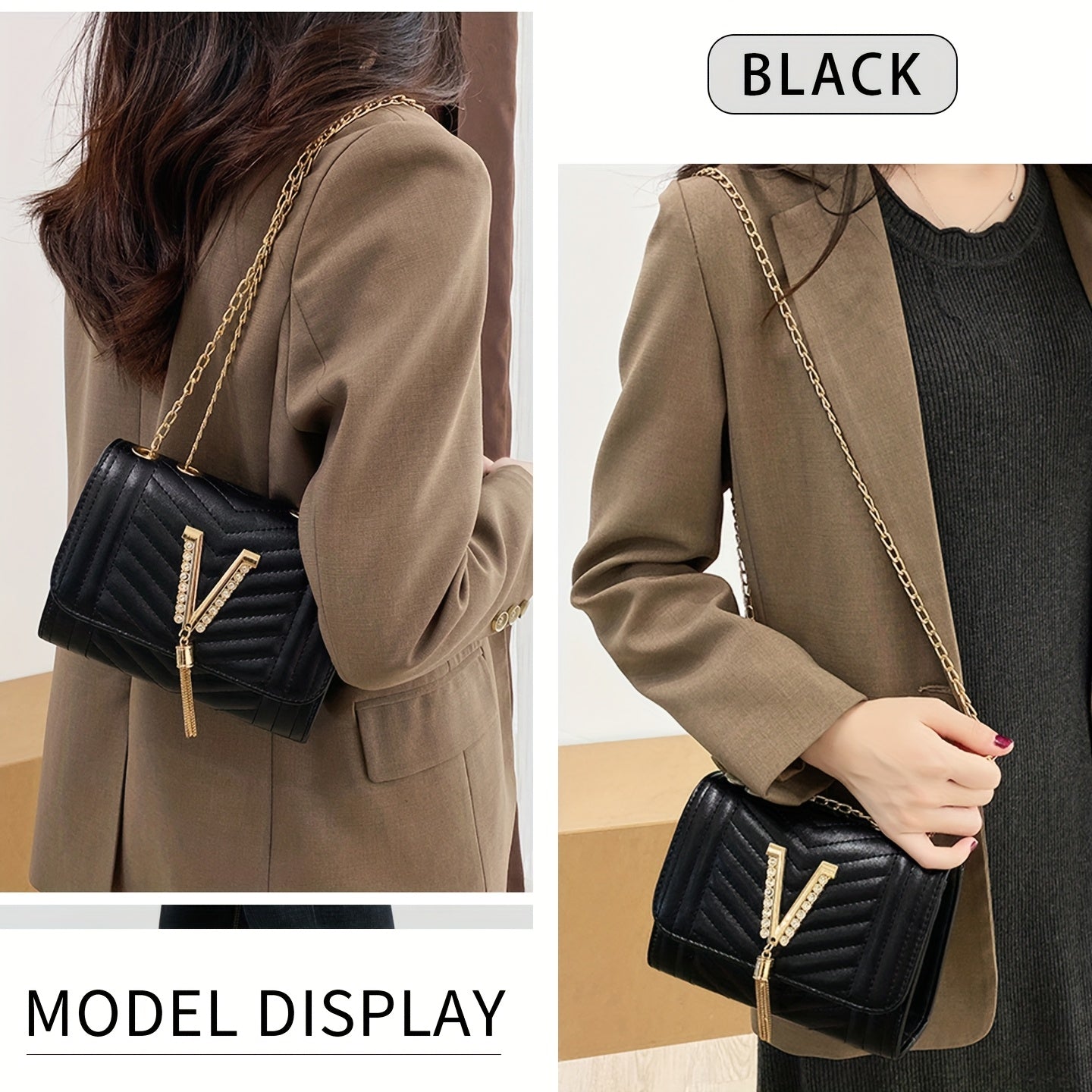 Women's Crossbody Bag, Quilted Purse with Sparkling Rhinestones in for Daily Casual Use